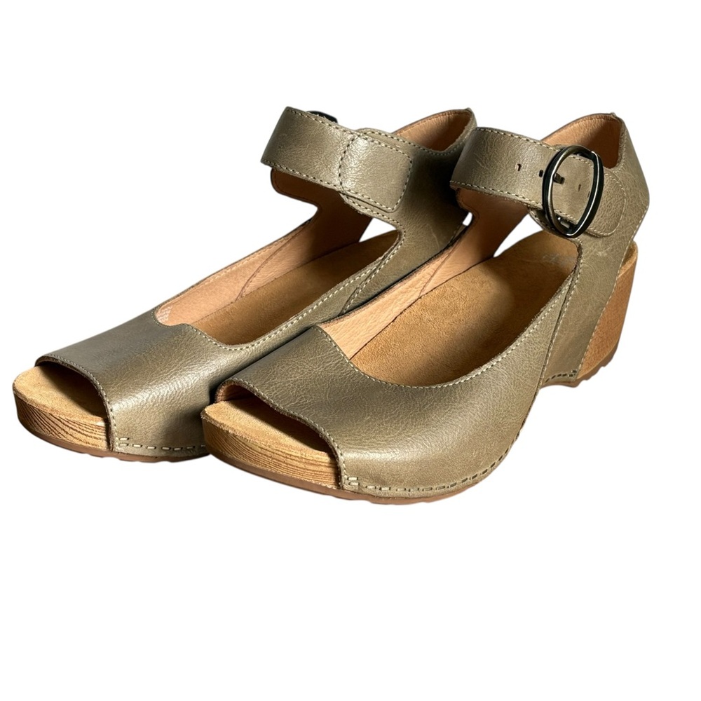 Dansko Tiana Heeled Sandals Khaki Leather Size 39 (8.5-9)